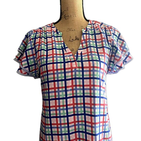 NWT Hiho Kelly Flutter Shift Dress Regatta Multicolor Gingham Resort Size Medium - Picture 3 of 7